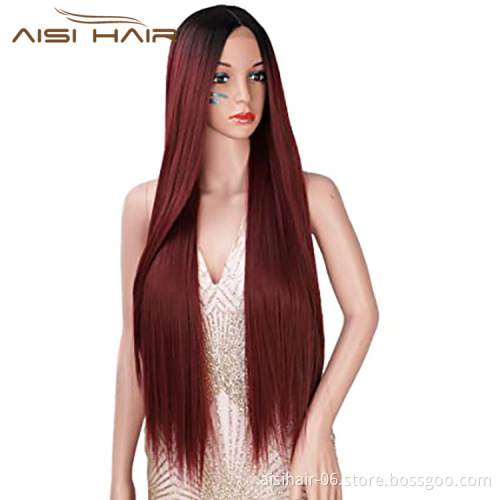 Aisi Hair Cosplay Wholesale Cheap Vendor Silky Straight Swiss Lace Ombre Red Synthetic Hair For Black Women Lace Front Wig